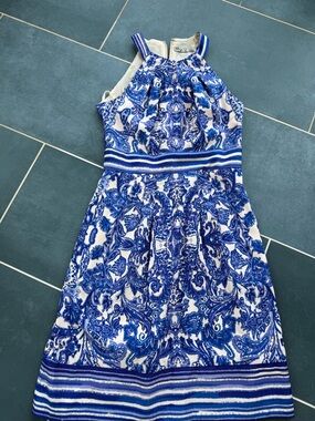 Nordstrom Blue and White Printed Halter Dress for Girls